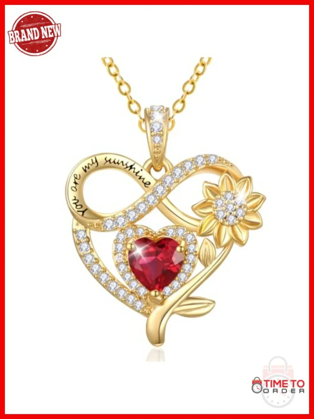 14K Gold Plated Sunflower Heart Birthstone Pendant Necklace